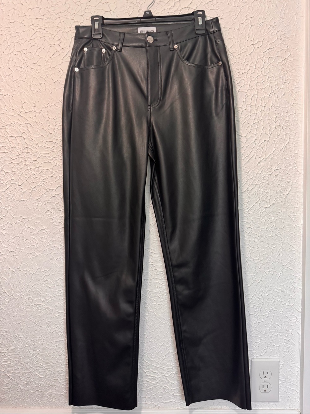 Steve Madden Black Faux Leather Pants with Branded Snap